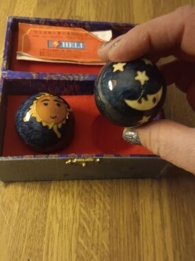 Cloisonné Sun & Moon Decorative Balls - Navy Blue and Gold